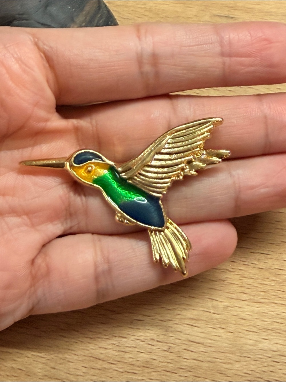 NWT Gold Tone Enamel Hummingbird Brooch Pin- Blue, Green & Yellow